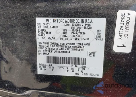 2004 Ford Ranger Edge from USA, damaged, VIN 1FTYR11U74TA01084